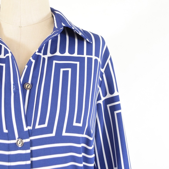 ❌SOLD❌Trina Turk Geo-Print Long Sleeve Shirtdress - Picture 2 of 6